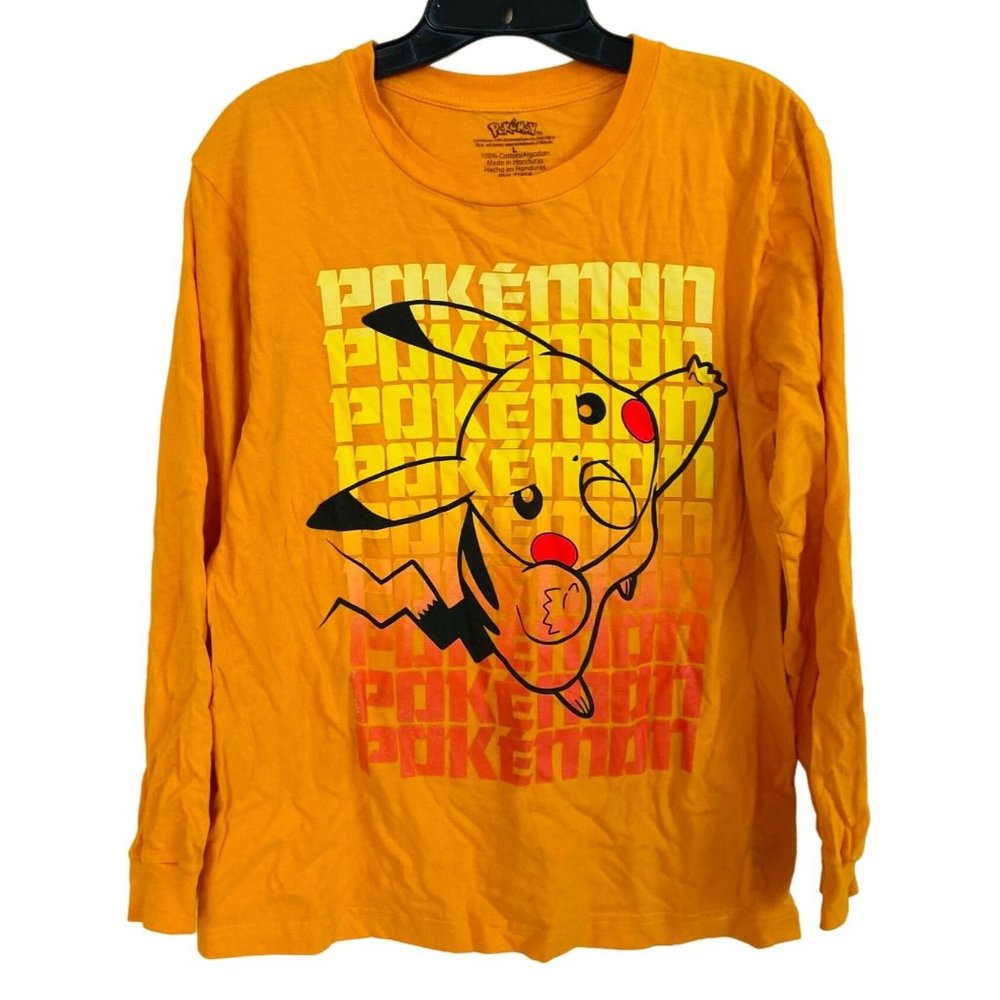 Pikachu Pokemon T-Shirt Large Long Sleeve Orange Tshirt T Shirt Tee